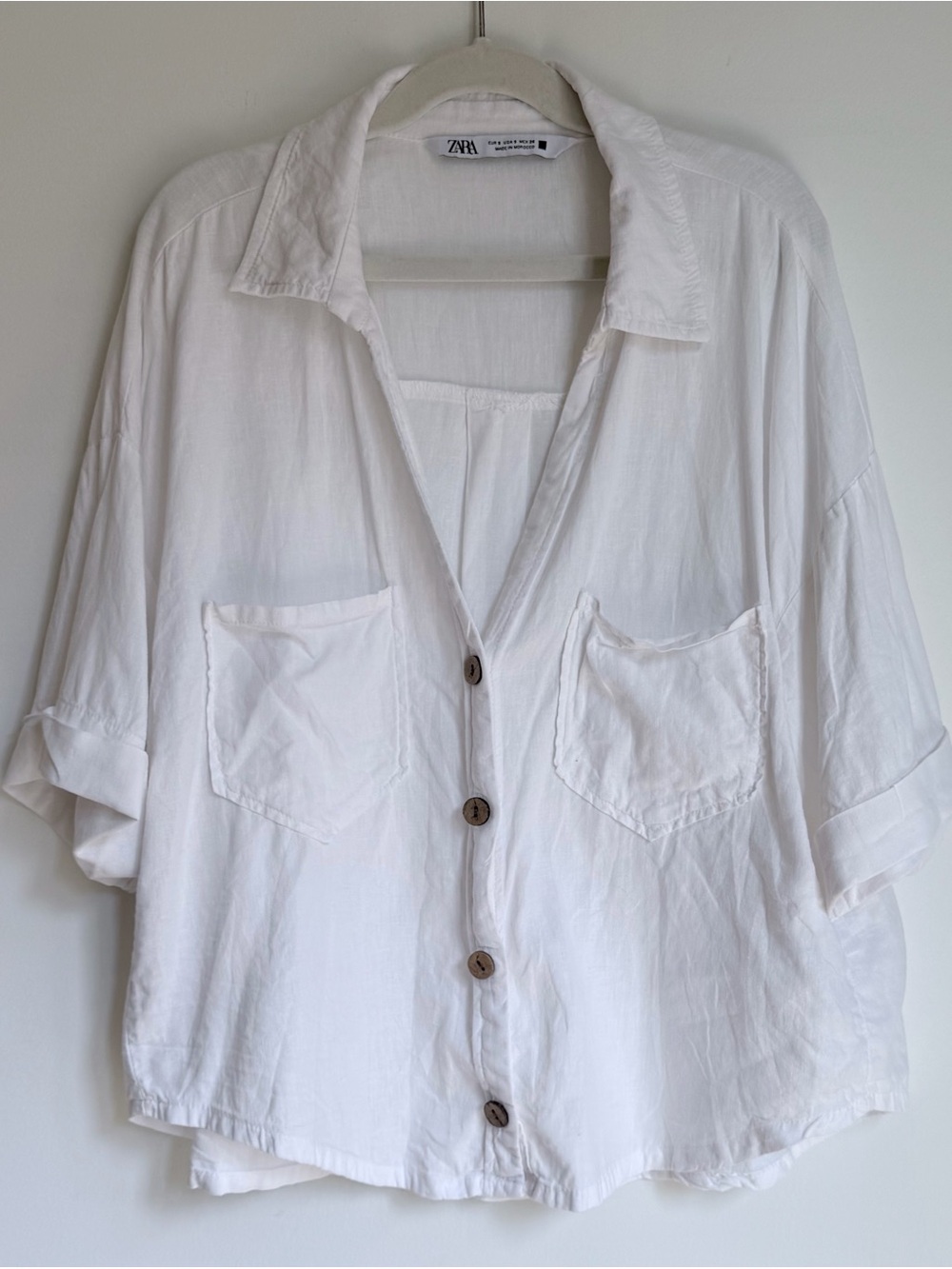 Zara Linen-Blend Boxy Top - Picture 2 of 4